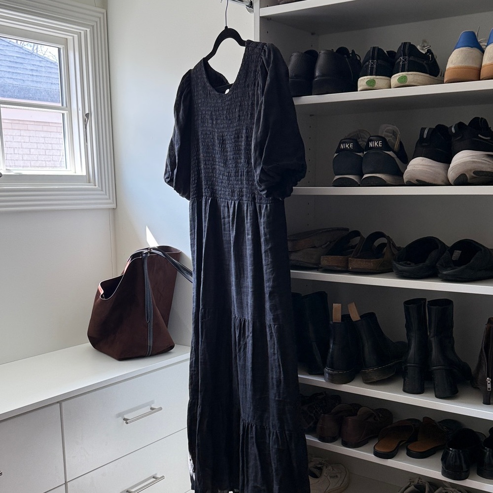 Faithfull the Brand Smocked Puff Sleeve Midi Dress